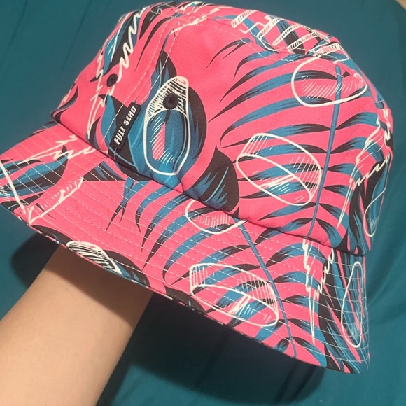 Full Send Tropical Bucket Hat Pink Blue Palm Tree One Size - Picture 2 of 6